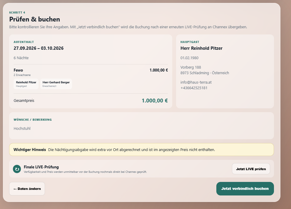 Gastdaten eingeben